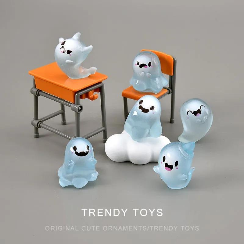 Halloween Luminous Mini Resin Ghost Figurines With Box Cute Halloween Party Favors Cartoon Glow In Dark Resin Desktop Ornament