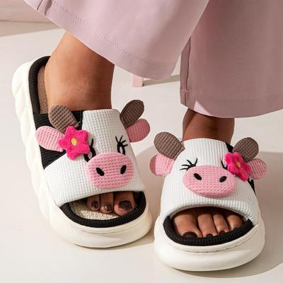 Casual Platform Slippers Women Home Cute Cartoon Cow Designer Shoes Fashion Elegant Indoor Slipper Flats Open Toe Men Couple