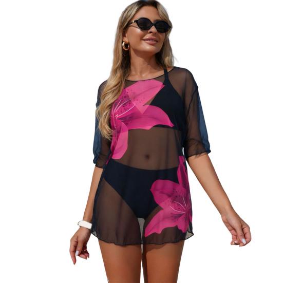 

Набір із 3 шт. Жіночий купальник: Комплект з бюстгальтером на бретелях з V-подібним вирізом та плавками з високою талією, Бікіні з дихаючою сітчастою накидкою, Купальний одяг для літнього відпочинку та вечірок S рожевий червоний колір