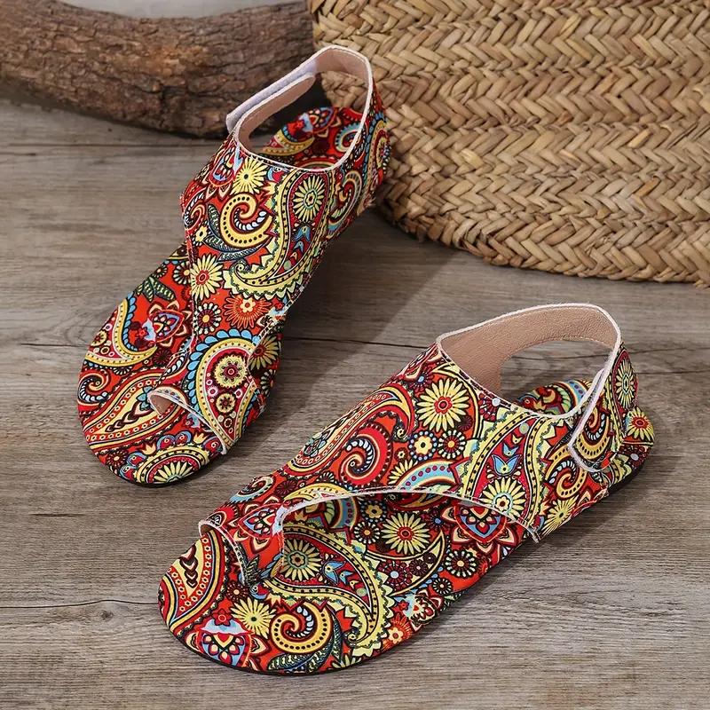 Women Flat Sandals Comfortable Flats Sandals Printed Bohemia Roman Style Shoes for Women Fashion Shoes Sandalias