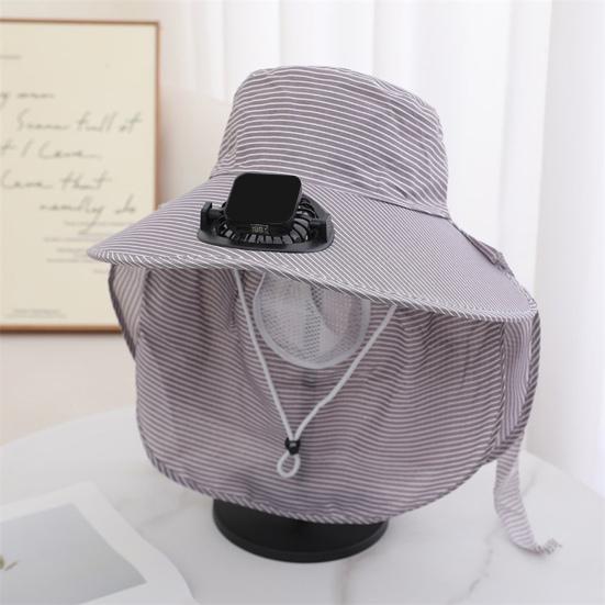 Solar Hat Fan Striped Wide Brim Fan UV Protection Fishing Hat