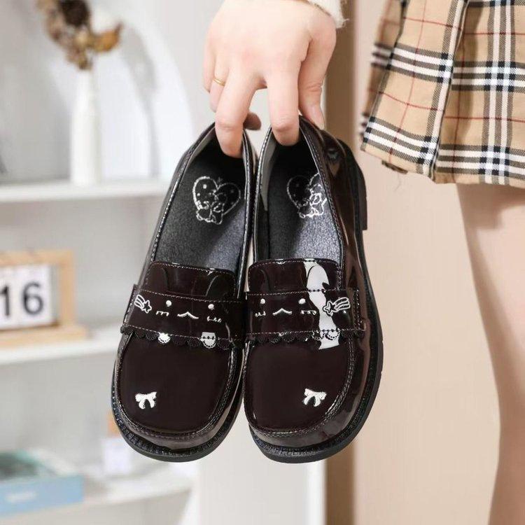 

Black thick heel platform college uniform small leather shoes women s autumn new French heightening Mary Jane shoes short single shoes 40 коричневый