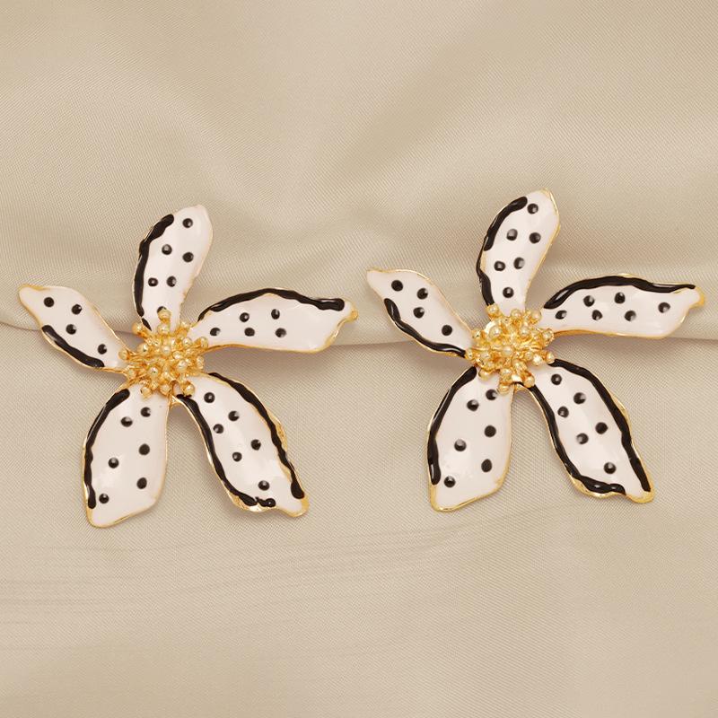 Personalized design drip alloy polka dot multi-color flower stud earrings versatile temperament jewelry
