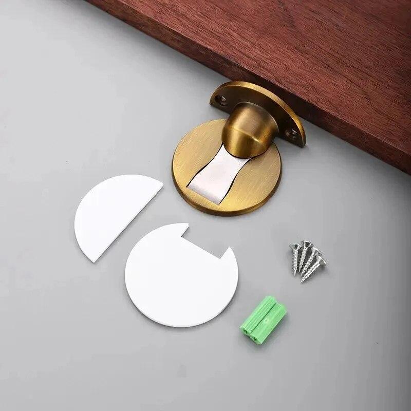 Invisible Magnetic Door Stopper Stainless Steel Punch-free Windproof Mechanical Self-locking Door Stop Door Stopper