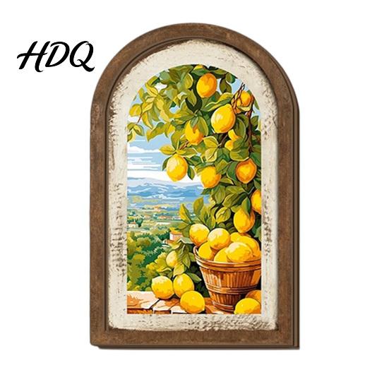 Floral Wall Art Decor Lemon Arched Decor Pastoral Flowers Wooden Sign Nordic Retro Arch Hanging Style Decoration for Home Kitchen Bedroom