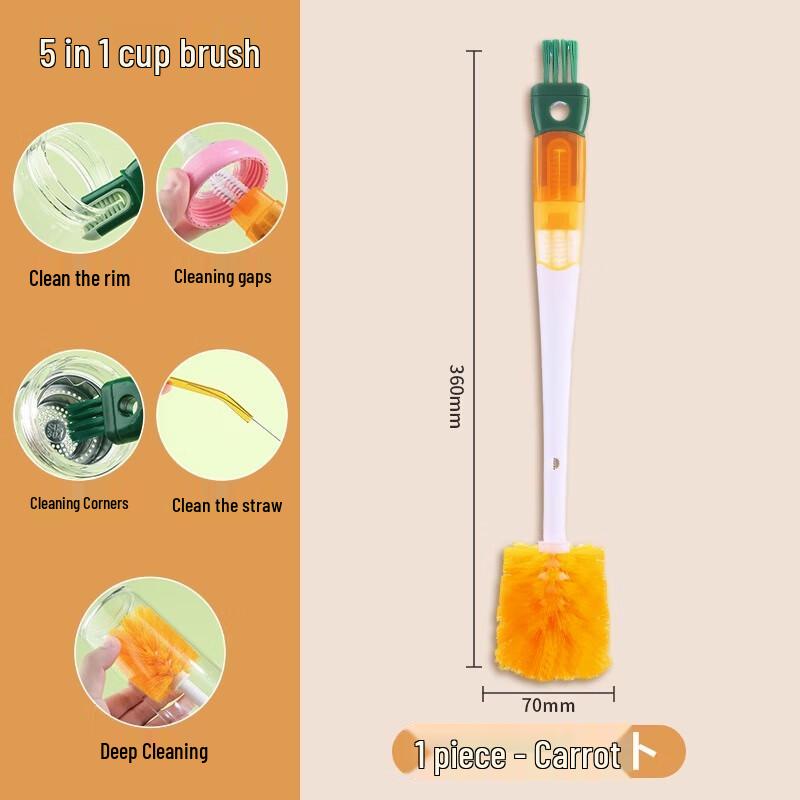 PINYU 5-in-1 Long Handle Soft Silicone Cup Brush Set