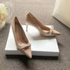 2026 Autumn New High Heels Stiletto Pointed Head Patent Leather Bow Fashion French Temperament Professional Nude Single Shoes