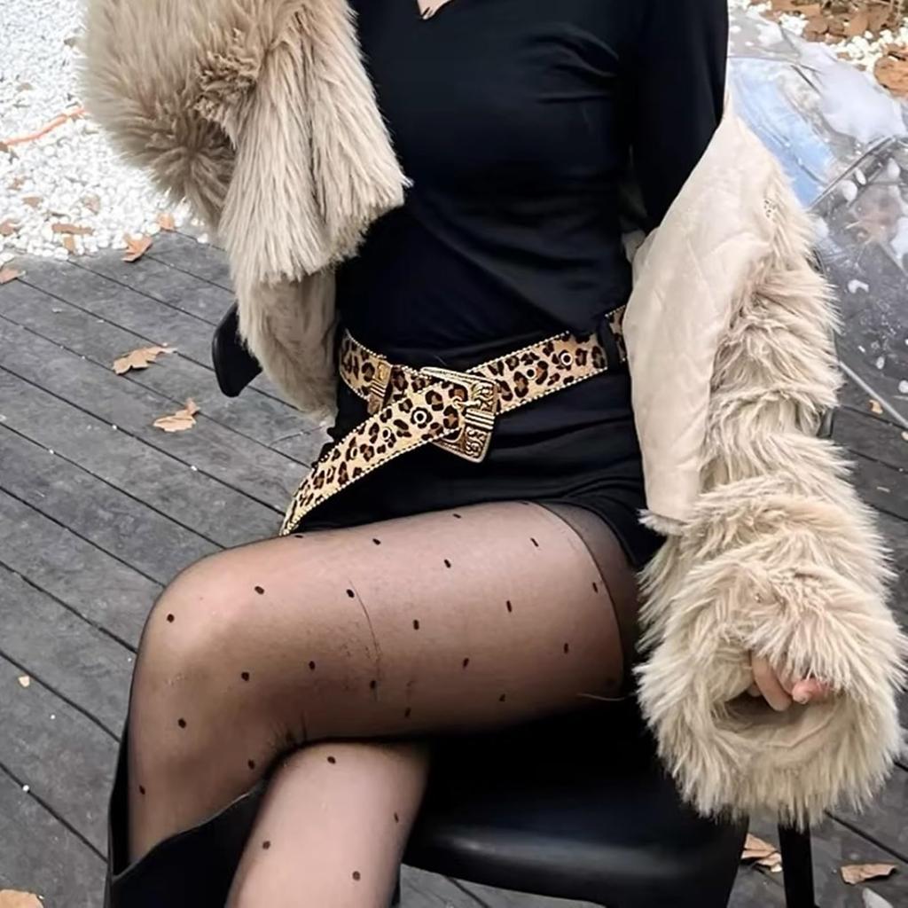 Western Leopard Animal [Lamerry] Belt, Print, Studs, Y2K, Vintage, Punk, Girl, Street, Leather, 108cm, Gold, Men's, Women's