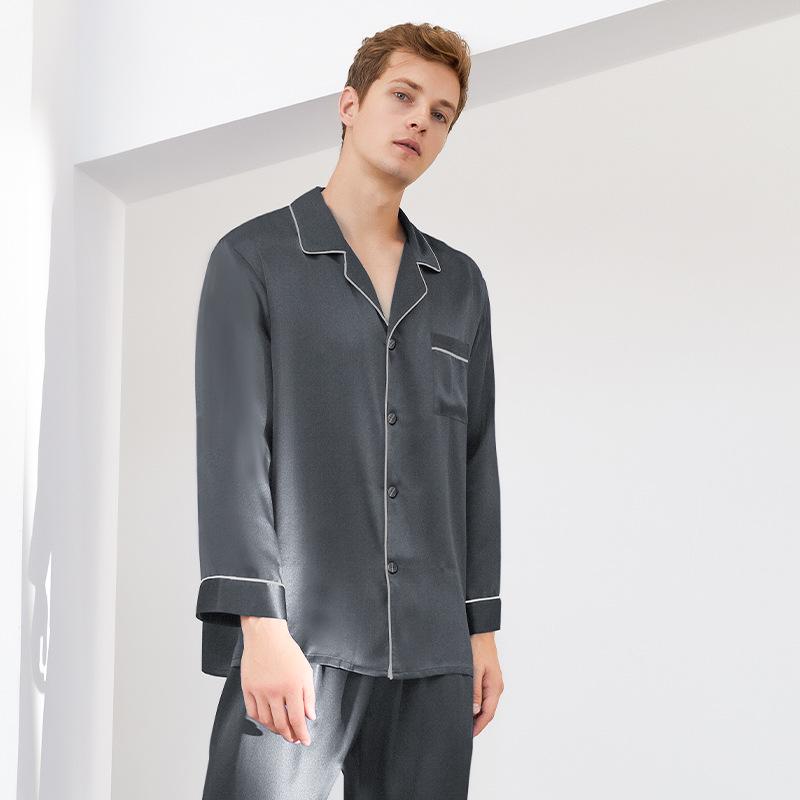 Men's Silk Pajama Set: Butterfly Embroidered Long Sleeve Top & Pants, 100% Mulberry Silk