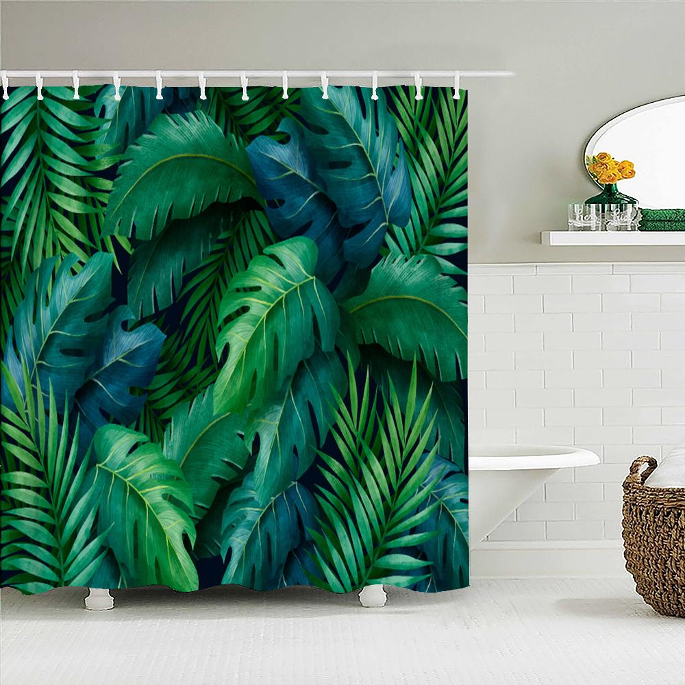 High Quality Leaves Fabric Shower Curtain Waterproof Plant Flower leaf Bath Curtains for Bathroom Decorate with Hooks