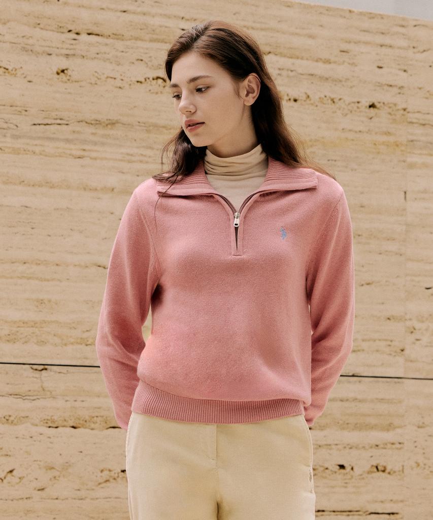 USPOLOASSN Plain Half-Zip Knit_Melange Pink
