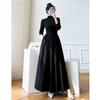 French Style Black A-Line Dresses Women Elegant High Waist Long Sleeve Midi Dress Autumn Winter Slim Fit Maxi Dress