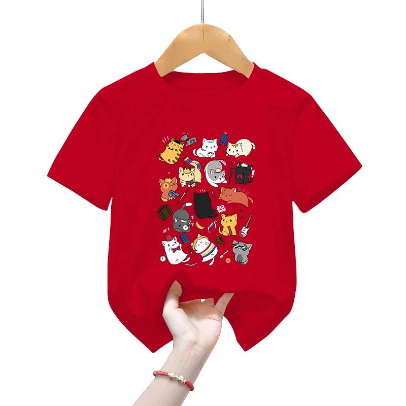 

Kawaii детские футболки для детей от 2 до 13 лет, классические футболки Time Lord Kittens, футболки с изображением животных, футболки для мальчиков и девочек, рубашки с котами с героями мультфильмов, детская футболка 6T(130cm) красный
