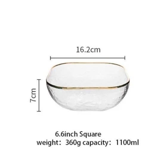 

Салатница Nordic Golden Border Прозрачная стеклянная тарелка для фруктов Десертная круглая квадратная миска Столовая посуда Обеденные тарелки Обеденные тарелки