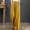 Plus Size Women Cotton Linen Vintage Elastic Waist Pants Loose Casual Wide Leg Trousers Culottes Flare Long Pants