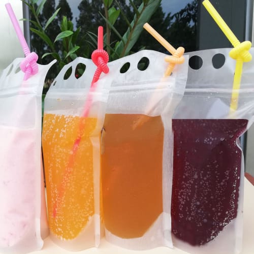 Mitsui Murasakimachi Juice Drink Bags, 100-Count, 500ml Large Capacity Storage Bags for DIY Drinks, Party Supplies, and Outdoor Use, Semi-Transparent,
