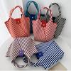 Striped Pattern Knitted Handbag Fashion Crochet Bag For Women Aesthetic Bucket Bag With Snap Button