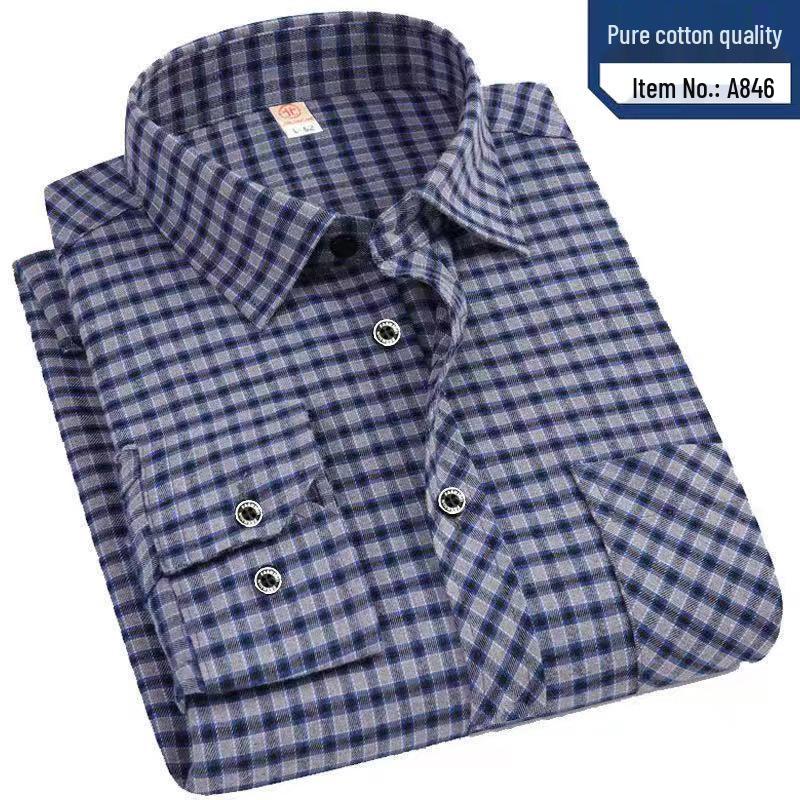 Men's High-End Pure Cotton Plaid Long-Sleeve Casual Shirt