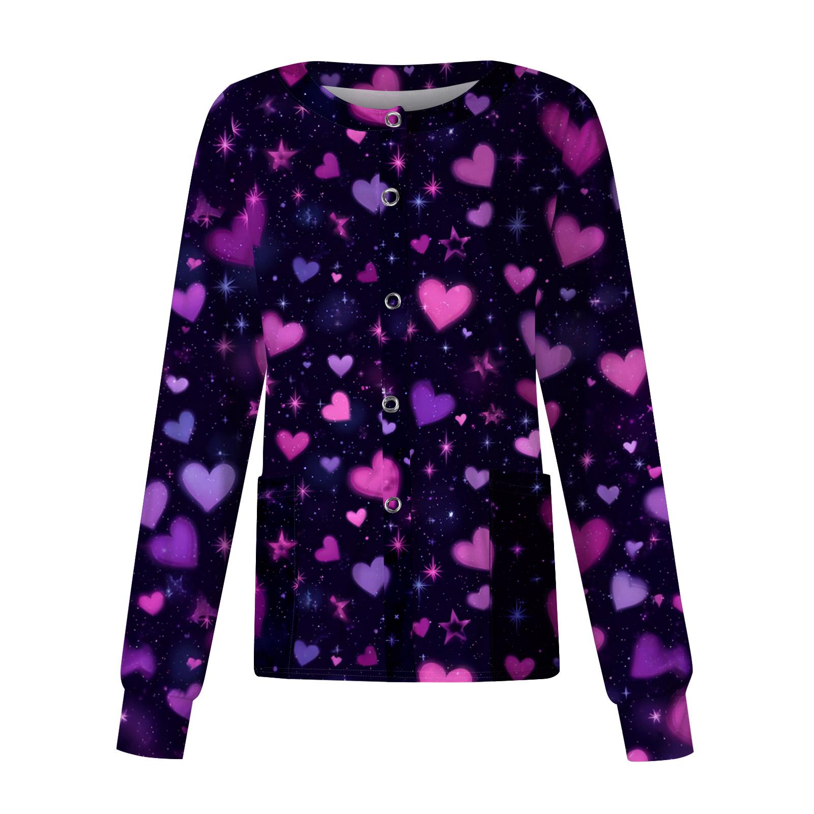 

Женский повседневный топ с длинным рукавом, на одной пуговице, с принтом, быстросохнущий XL фиолетовый