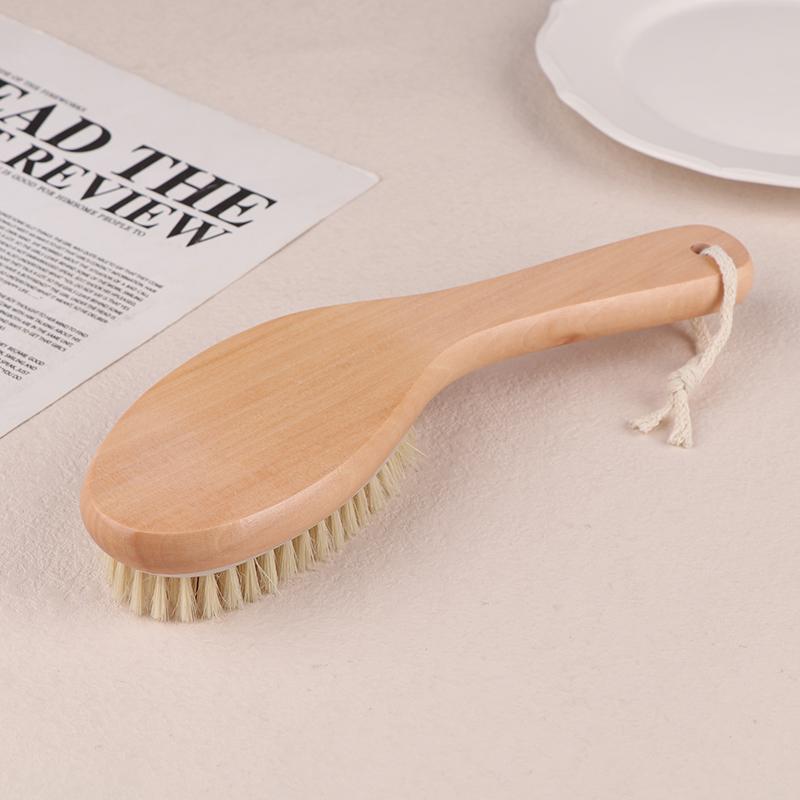 Wood + Bristle Full Body Natural Bristle Dry Skin Exfoliation Brush Massager Cleaner Scrubber