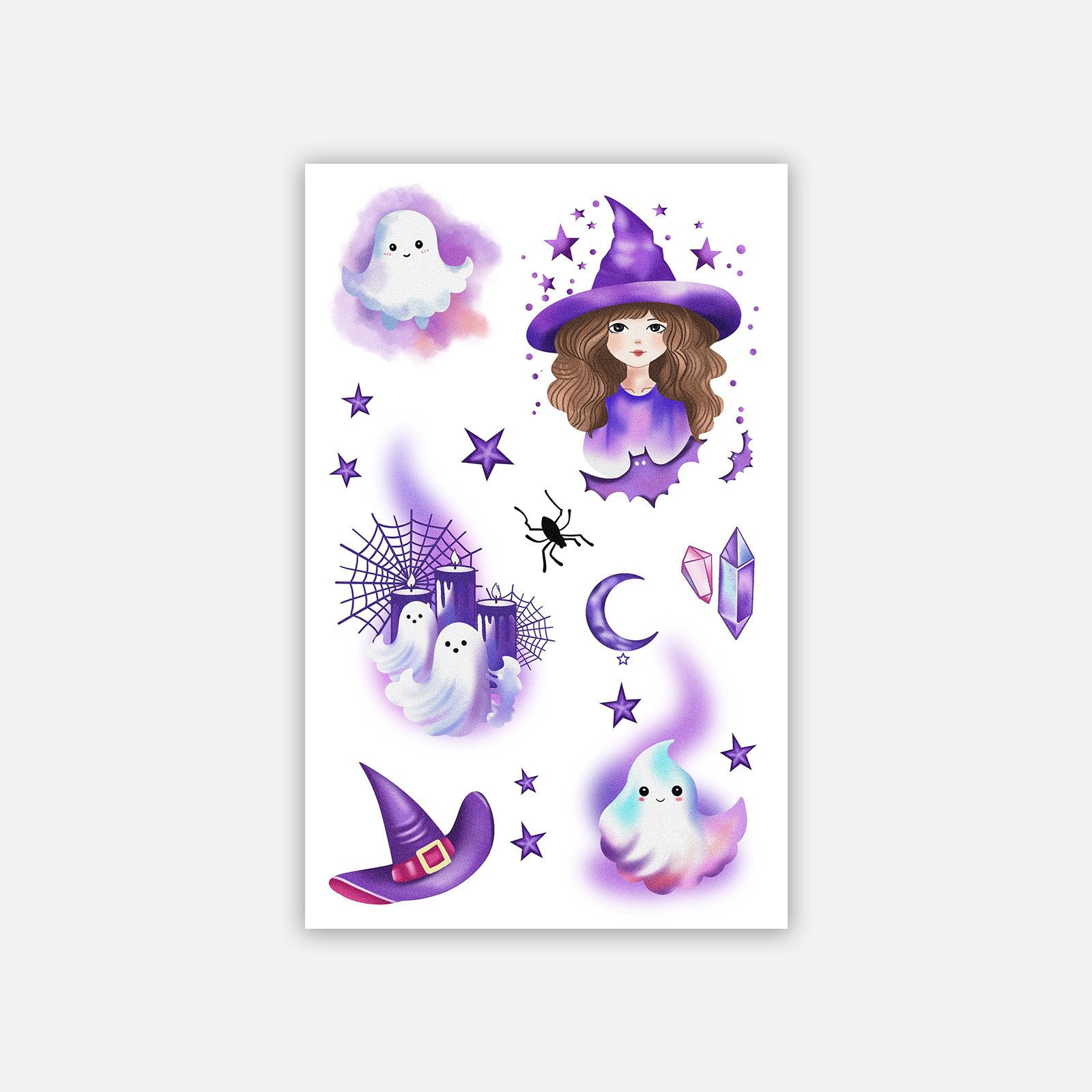 

Premium Cute Cartoon Purple Multi-Picture Spider Web Ghost Elf Tattoo Sticker 12*19