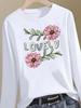 (Asian Size) flower style trend Clothing Women Graphic Tee o-neck Print T Shirt Casual autumn winter spring Fashion Top Long Sleeve T-shirts