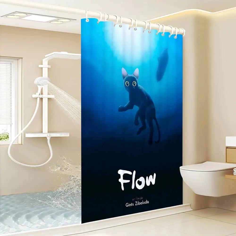 Hit Animated Movie F-FLOW White Shower Curtain, Bathroom Decorative Shower Curtain, Waterproof Shower Curtain With Hooks
