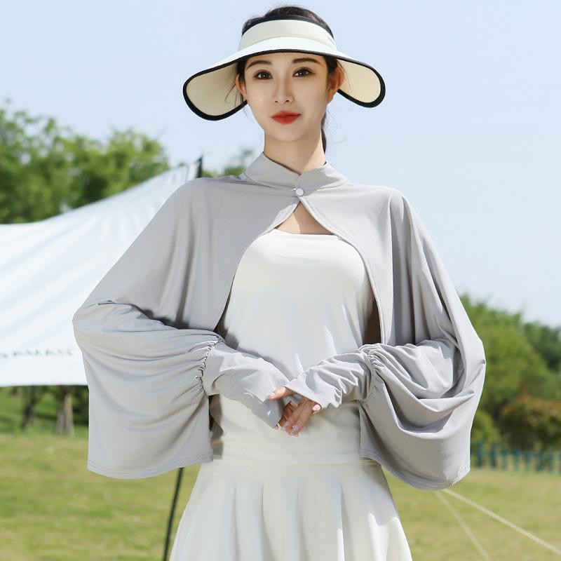Ice Silk Sunscreen Jacket for Women In Summer Shawl for Cycling and Driving Short UV Loose Breathable Long Sleeved Jacket