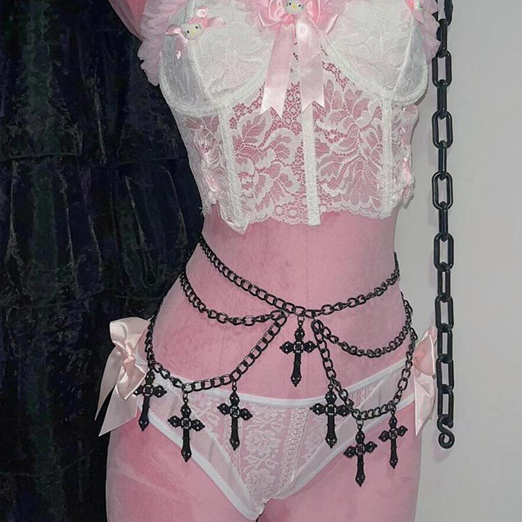 Lanț de Talie Metalic în Cruce Metal Lucios Y2K Lanț pentru Pantaloni Farmec Pandantiv pentru Fată Decorațiuni de Talie la Modă Bijuterii de Corp pentru Adulți