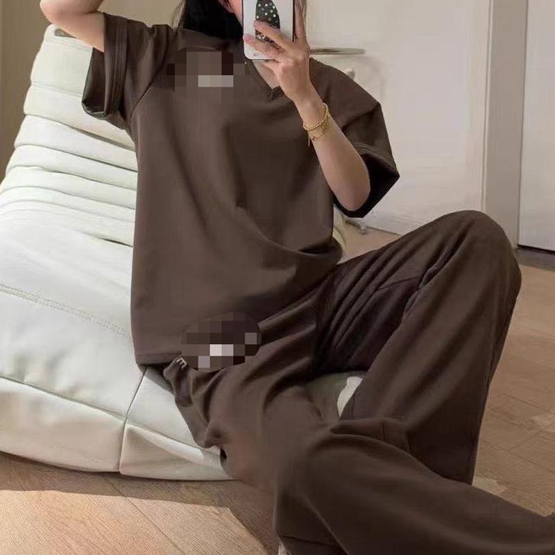 Summer Women's V-Neck Two-Piece Set: Loose Short-Sleeve T-Shirt & High-Waist Casual Trousers