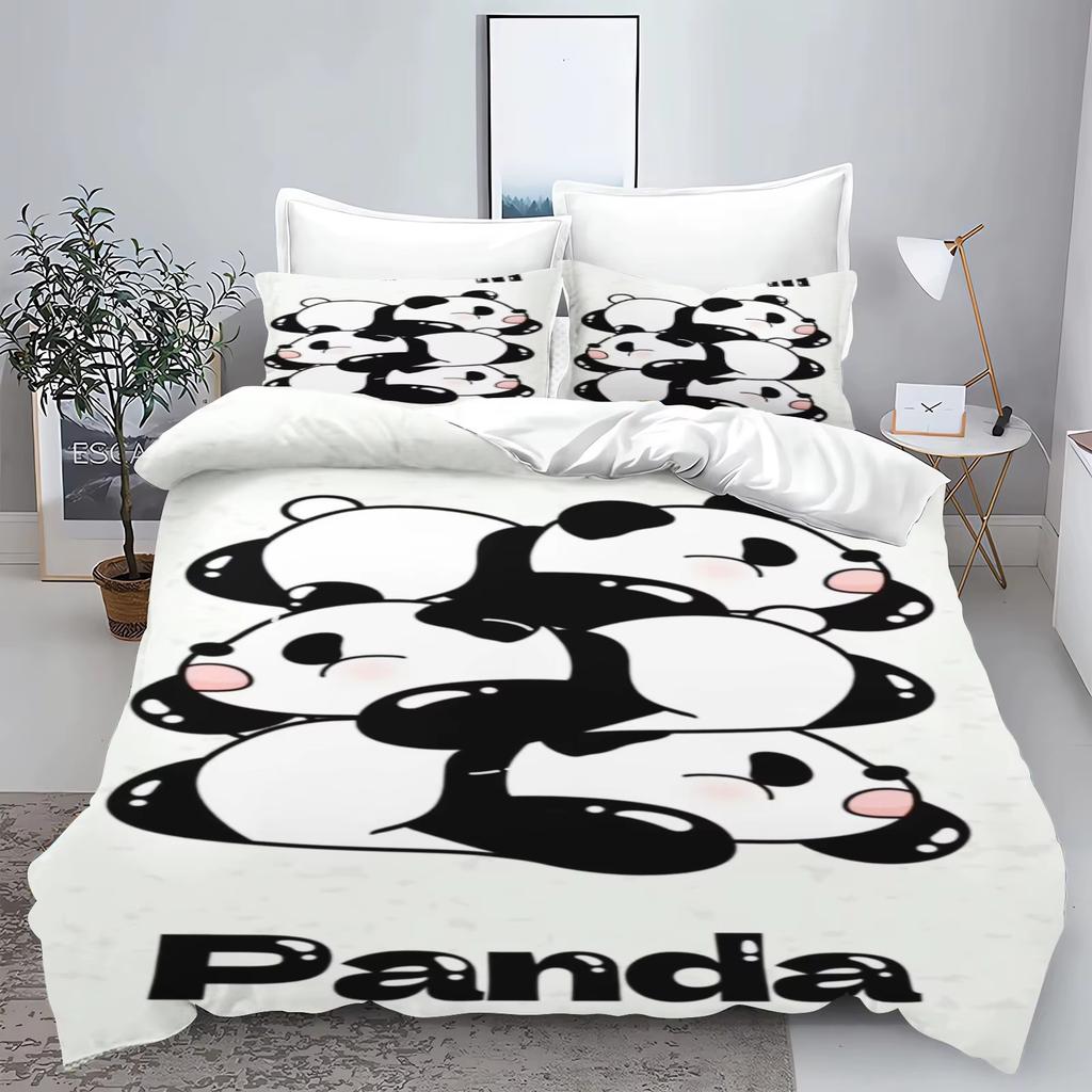 Cute Cartoon Panda 3D Printed Bedding Set Children'S Duvet Cover Pillow Case Set Anime  Polyester Home Decoration