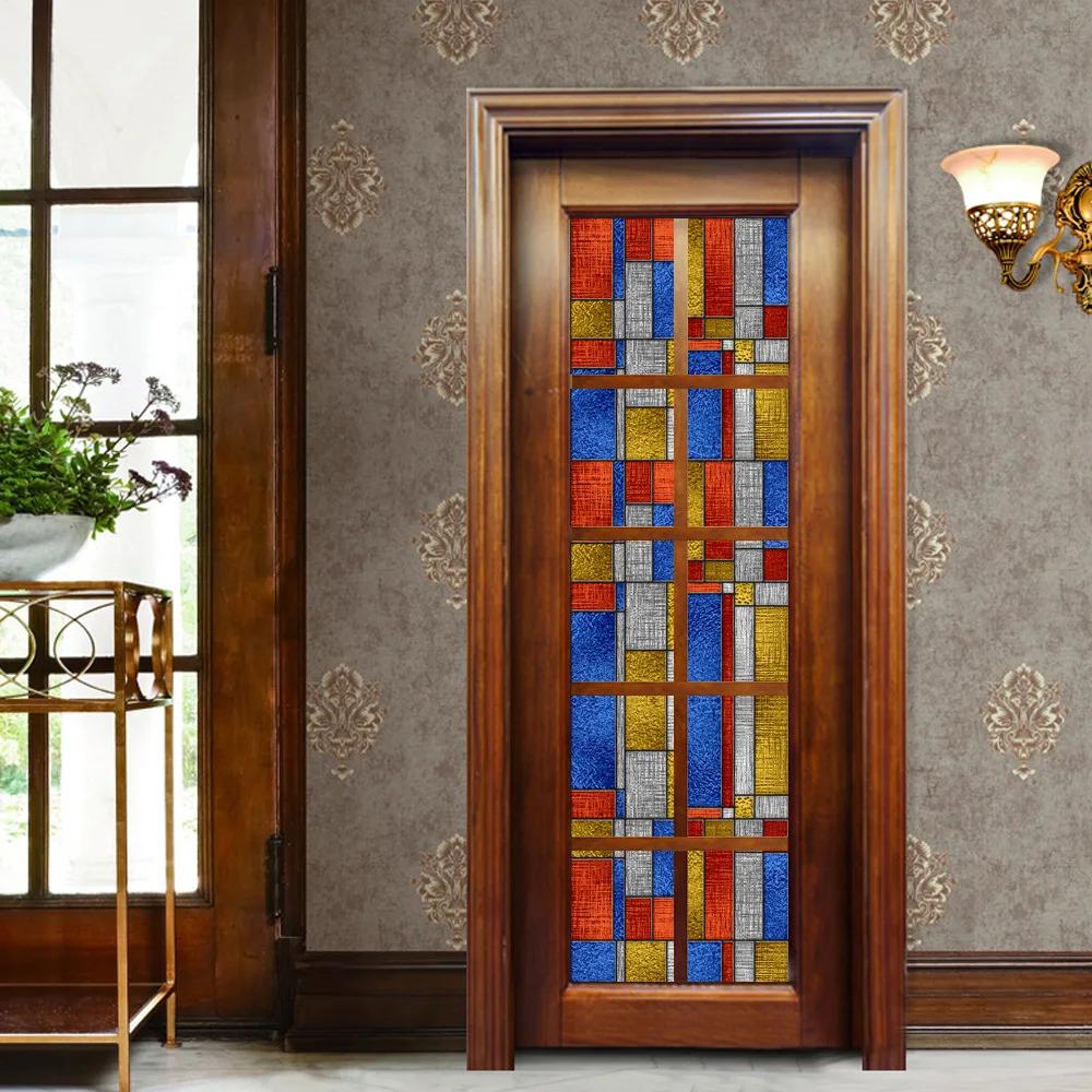 Colorful Stained Glass Window Film Retro Flowers Pattern Non-adhesive Window Decals Static Clings Non-Adhesive Window Stickers