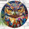 2D flat wooden hanging decorative signs, home wall or door decoration, garden decoration, the pattern is a colorful owl, housewarming gift for friends