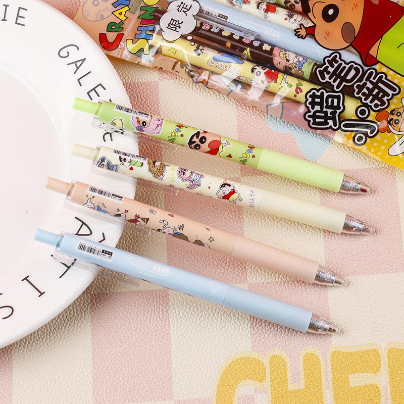 6Pcs/Set Kawaii Crayon Shin-Chan Gel Pen Cute 0.5Mm Black Ink Writing Smooth Pen Cartoon School Student Stationery Supplies Gift