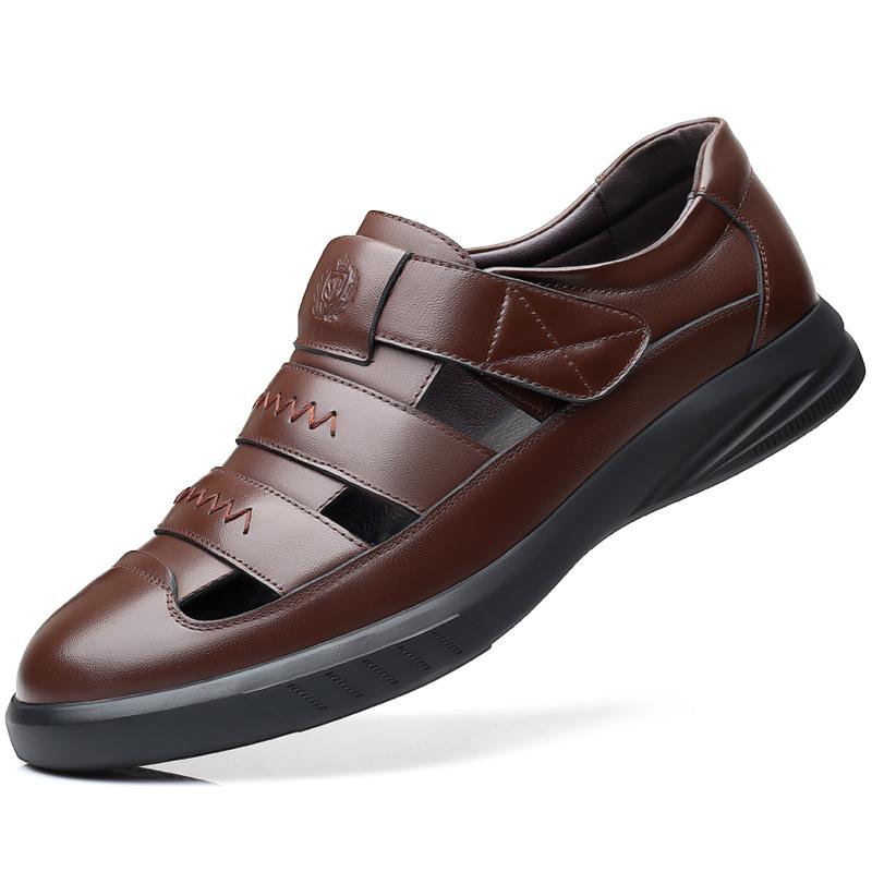 

Модные летние черные сандалии из коровьей кожи в деловом стиле, классические римские сандалии ручной работы, кроссовки на платформе для отдыха на природе, мужские сандалии для походов по воде и пляжа 38