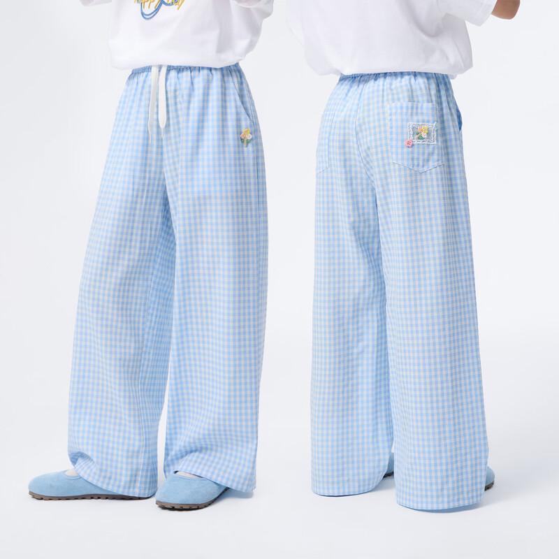 Girls  Summer Embroidered Plaid Casual Straight-Leg Pants 140