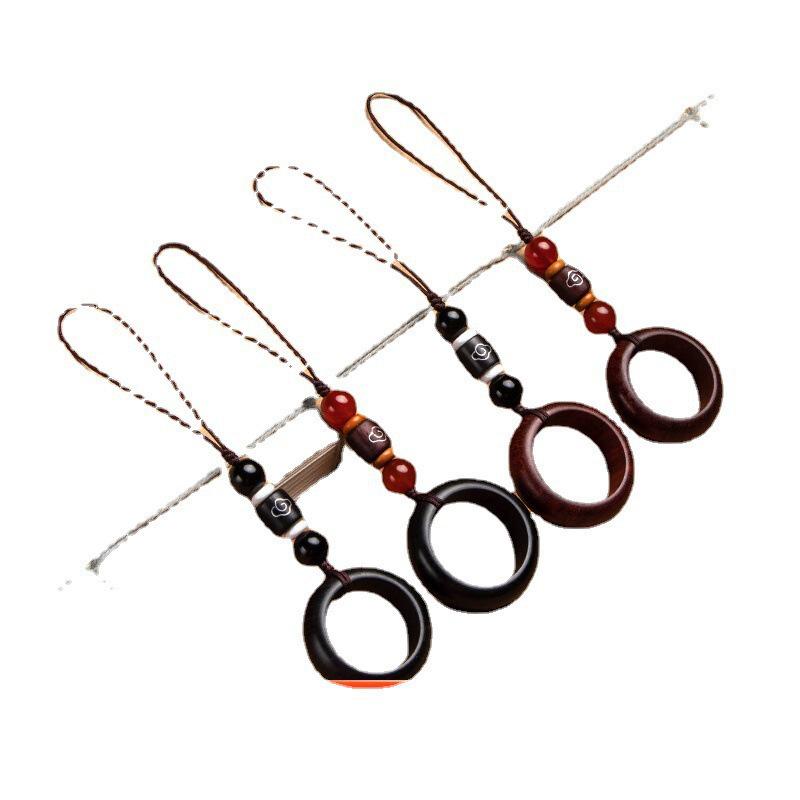 Lin Jing Sandalwood Phone Lanyard & Keychain: Black & Purple Sandalwood, Anti-Lost, USB Drive, Bag Pendant for Men & Women.