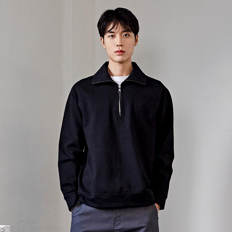 CUSTOMUS 8-Count Cotton Half-Zip Collared T-Shirt Cts23Wkpoa43 Bla