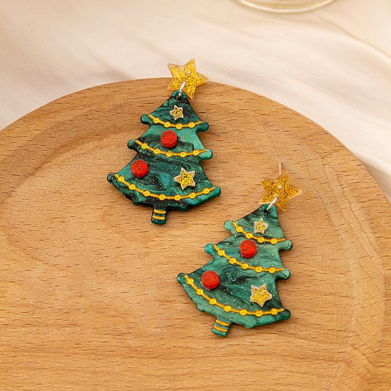 Christmas Personalized Earrings, Niche Geometric Sweet Contrasting Color Christmas Tree Earrings For Women