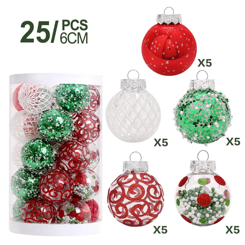 25 PCS Christmas Glitter Ball Ornaments Xmas Tree Pendant Decorations For Holiday Wedding Festival Decor 9 Colors 26.8x16x18cm