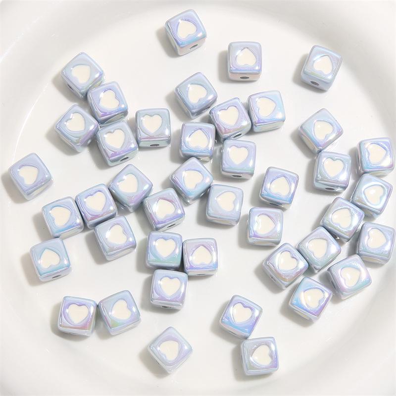 12mm Color-Plated 3D Heart Square Beads for DIY Hairpins & Bracelets
