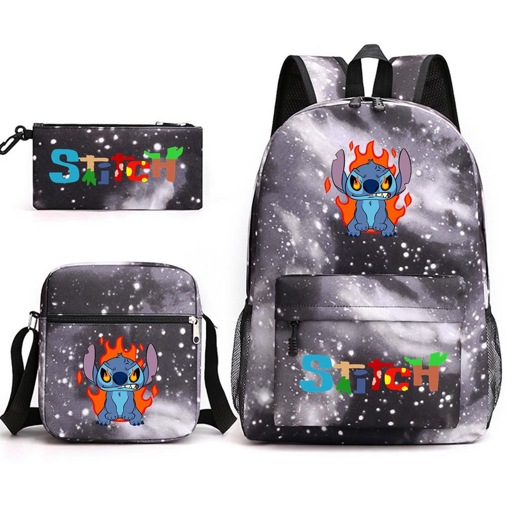 Interstellar Baby Stitch Three-Piece School Bag Cartoon Peripheral Printed Polyester Backpack Student School Bag Leisure Bag