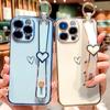 Soft Love Heart Wrist Strap Case For For Iphone 16 15 14 13 12 11 Pro Max X Xs XR Max Plus Hand Band Cases Cover