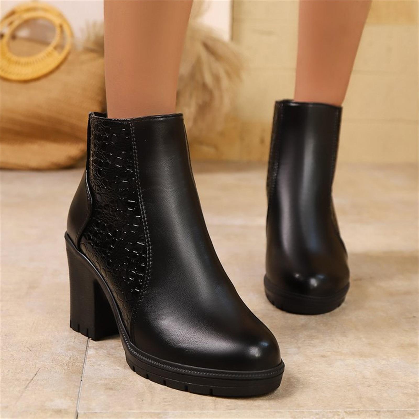 Women s Fashion Plus,Size Round,Toe Back,Zip Fashion Boots 38 чёрный