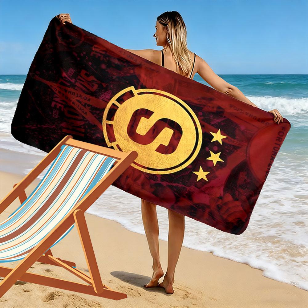Golden "S" Emblem with Stars on Red Background Patterned beach towel quick dry perfect for travel outdoor sports jogging the beach and swimming