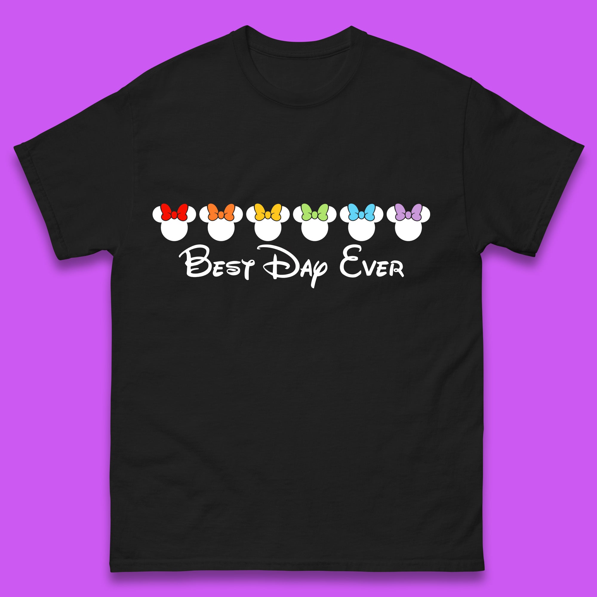 Best Day Ever Disney Minnie Mouse Cartoon Character Disney Vacation Minnie Mouse Face with Colorful Bows Disney Trip Mens Tee Top L