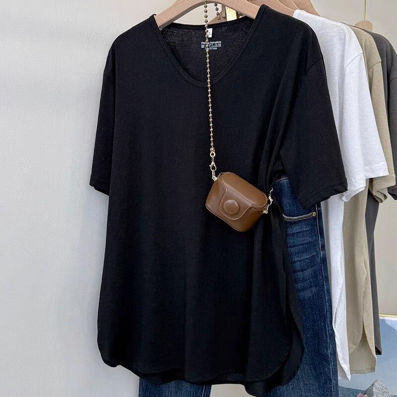 Junbie Women's Plus Size Loose Fit V-Neck Short Sleeve T-Shirt