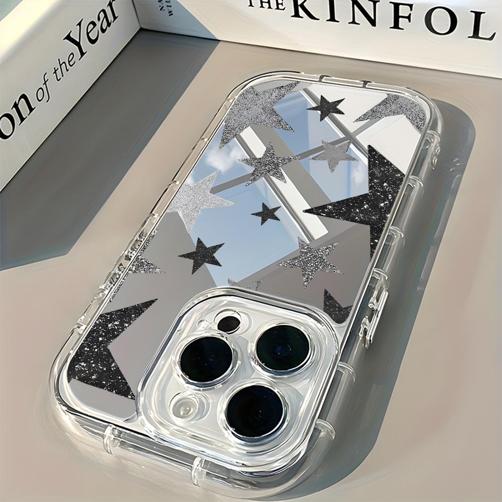 Shining Star Pattern Back Mirror Phone Case For iPhone 17 Pro Max 11 12 13 14 15 16 7 8 Plus Air X XR XS Shockproof Soft Cover