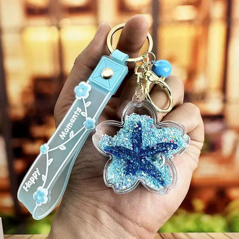 Breloc Stea de Mare Nisip Mișcător Ulei: Pandantiv Exquisit pentru Genți de Damă, Studenți și Copii - Decor Drăguț cu Ghiozdan Flotant