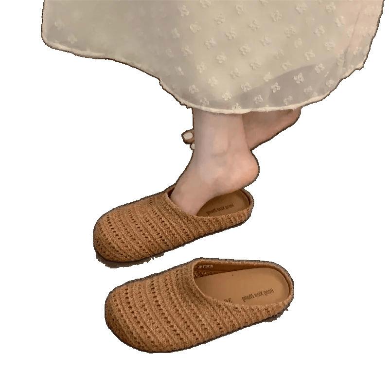 Nya franska halvtofflor ytterkläder deodorant vävda andningsbara mjuk botten slitstarka halkfria nya kinesiska meshskor dam